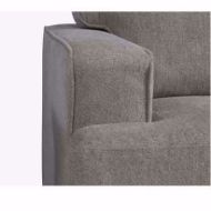 Close-up of a taupe sofa armrest and cushion, showcasing the textured upholstery fabric and clean, modern design lines.